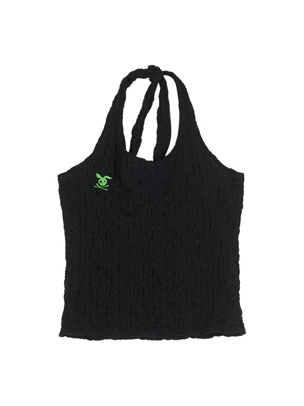 Summer Black Cropped Bubble Sleeve T-shirt Round Neck Top