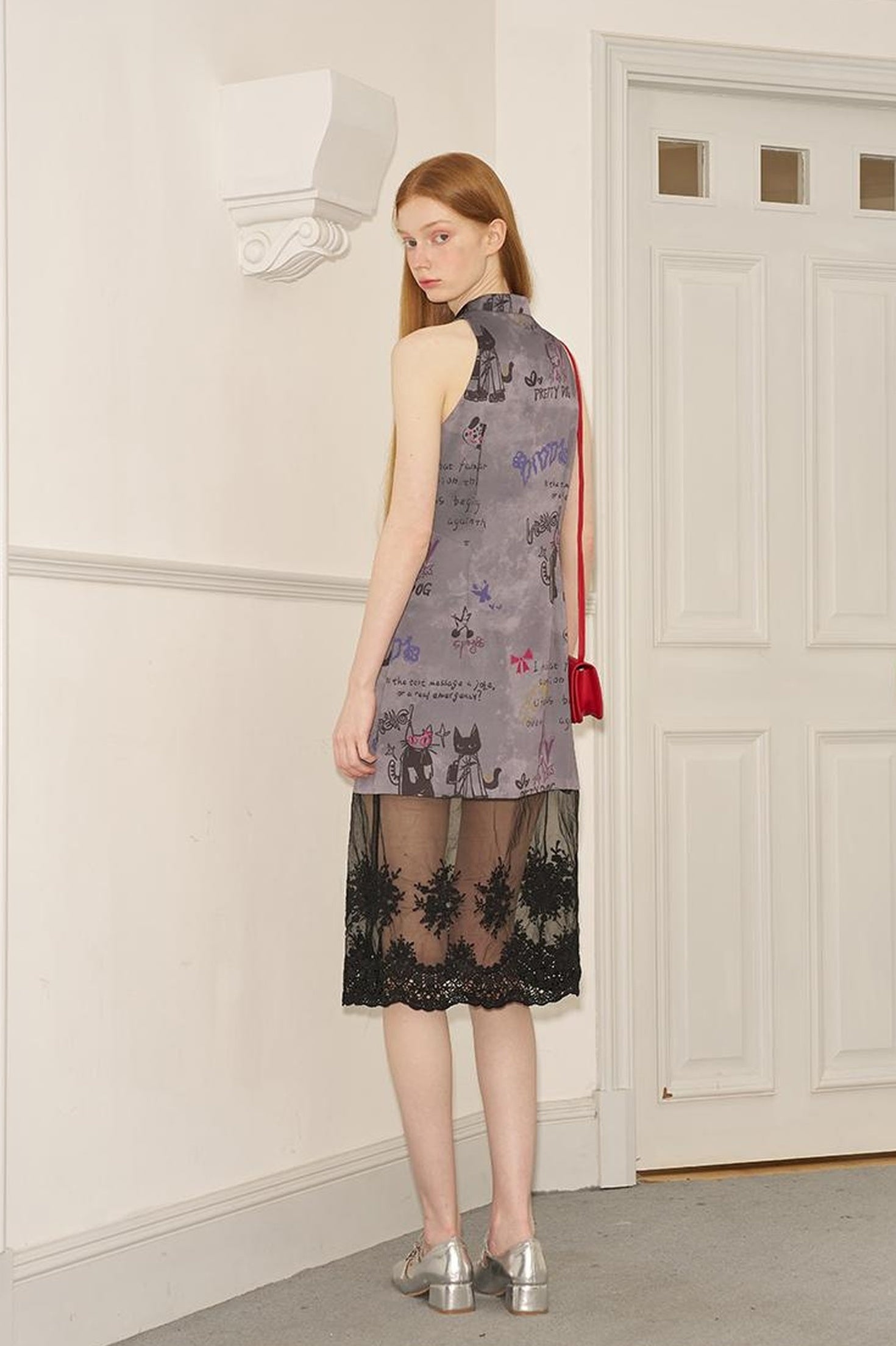 DIDDI MODA New Chinese Ink Doodle Lace Panel Qipao Dress