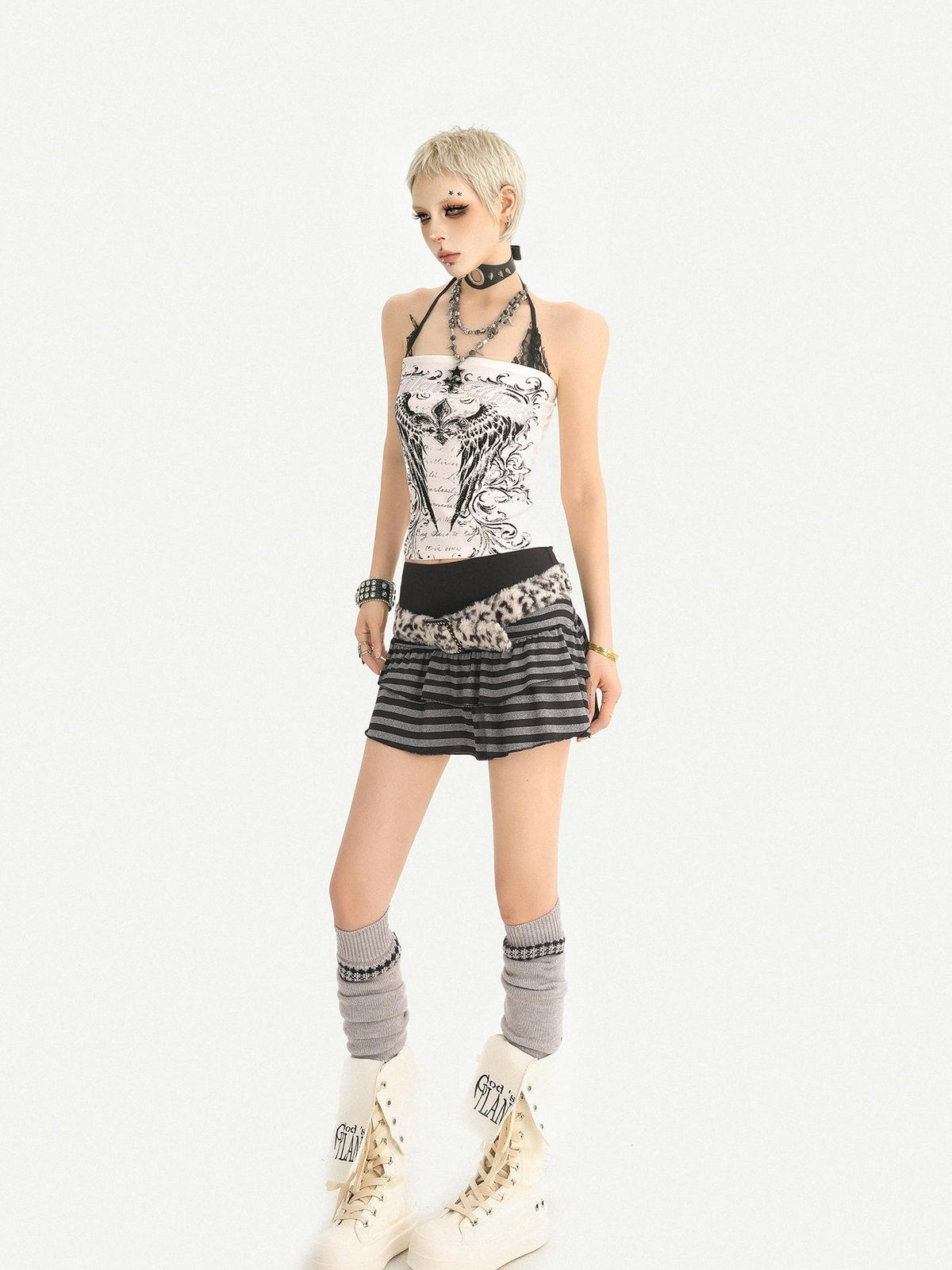 Nico Molly American Gothic Print Patchwork Fitted Crop Women&