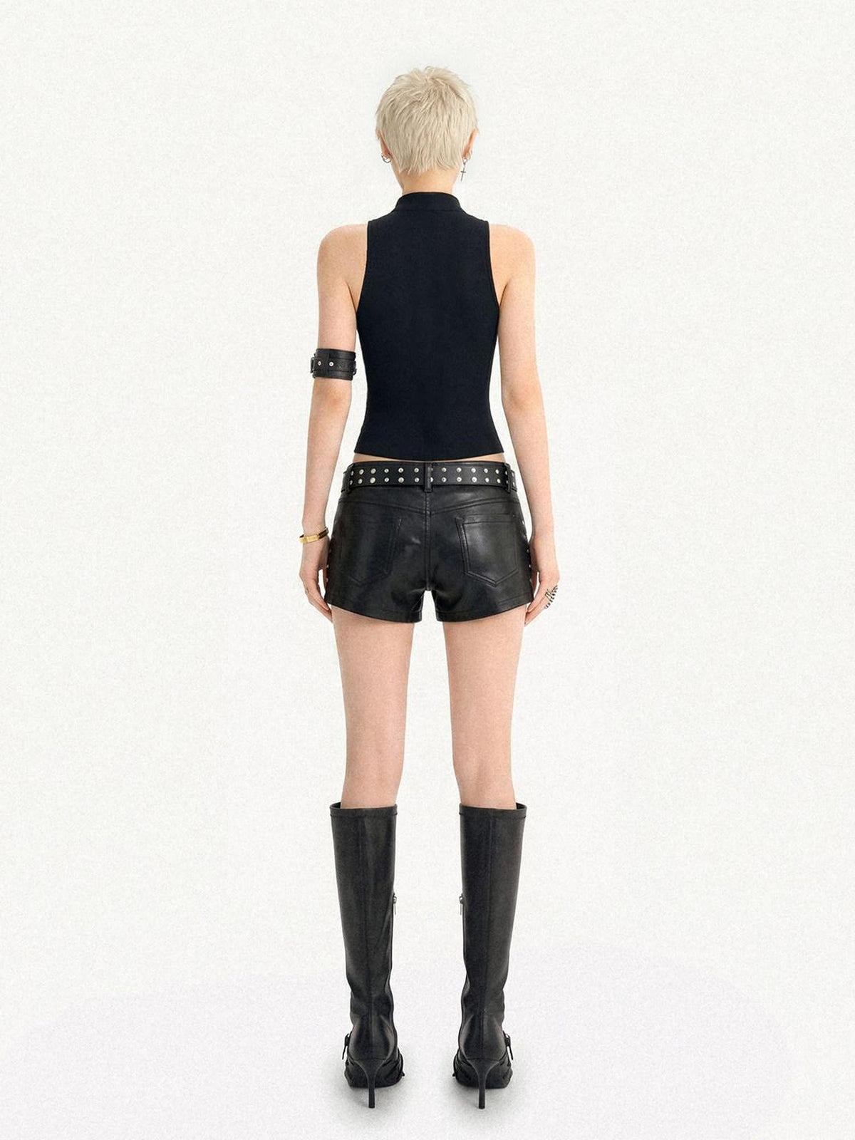 Nico Molly Black American Punk Double Row Buttons Zipper Sleeveless Slim Women&