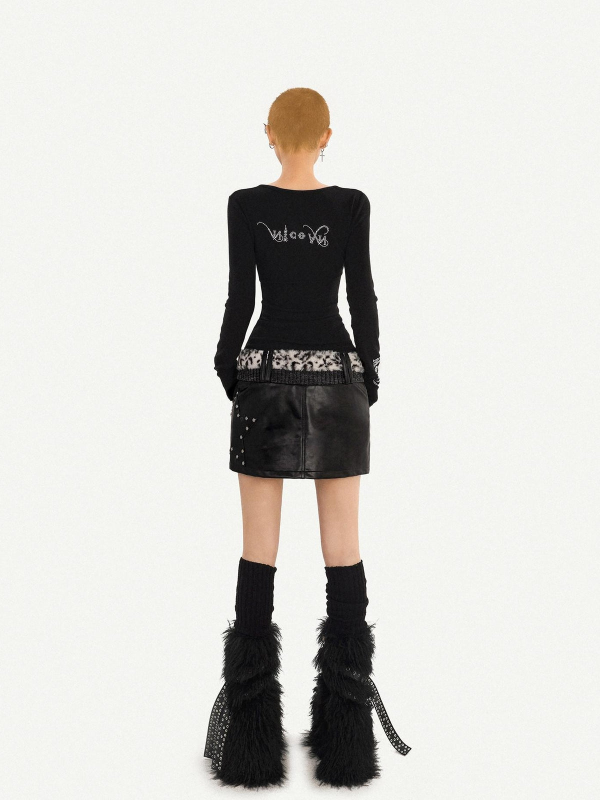 Nico Molly Black Cross Cutout Round Neck Slim Fit Women&