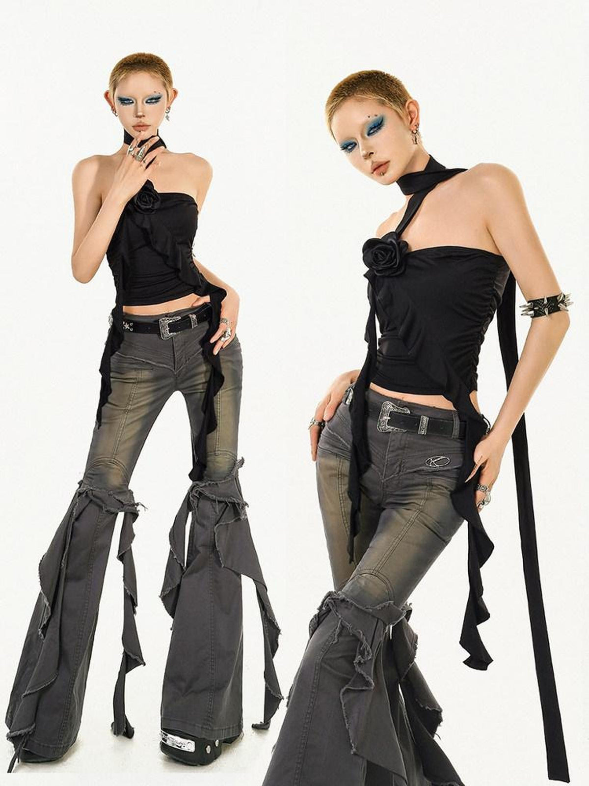 Nico Molly Black Dark Gothic Sexy Slim Fitted Niche Design Women&