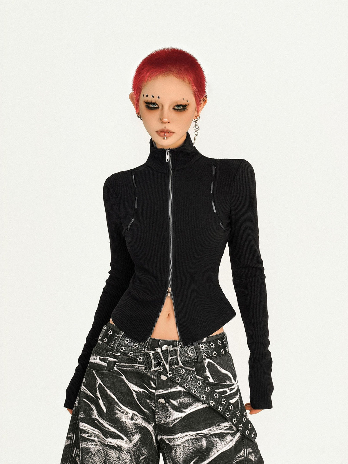 Nico Molly Black Dark Punk Wavy Washed Pleated Women&