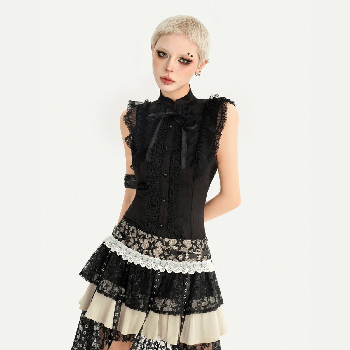 Nico_Molly_Black_Gothic_Lace_Splice_Bow_Button_Stand_Collar_Sleeveless_Women&