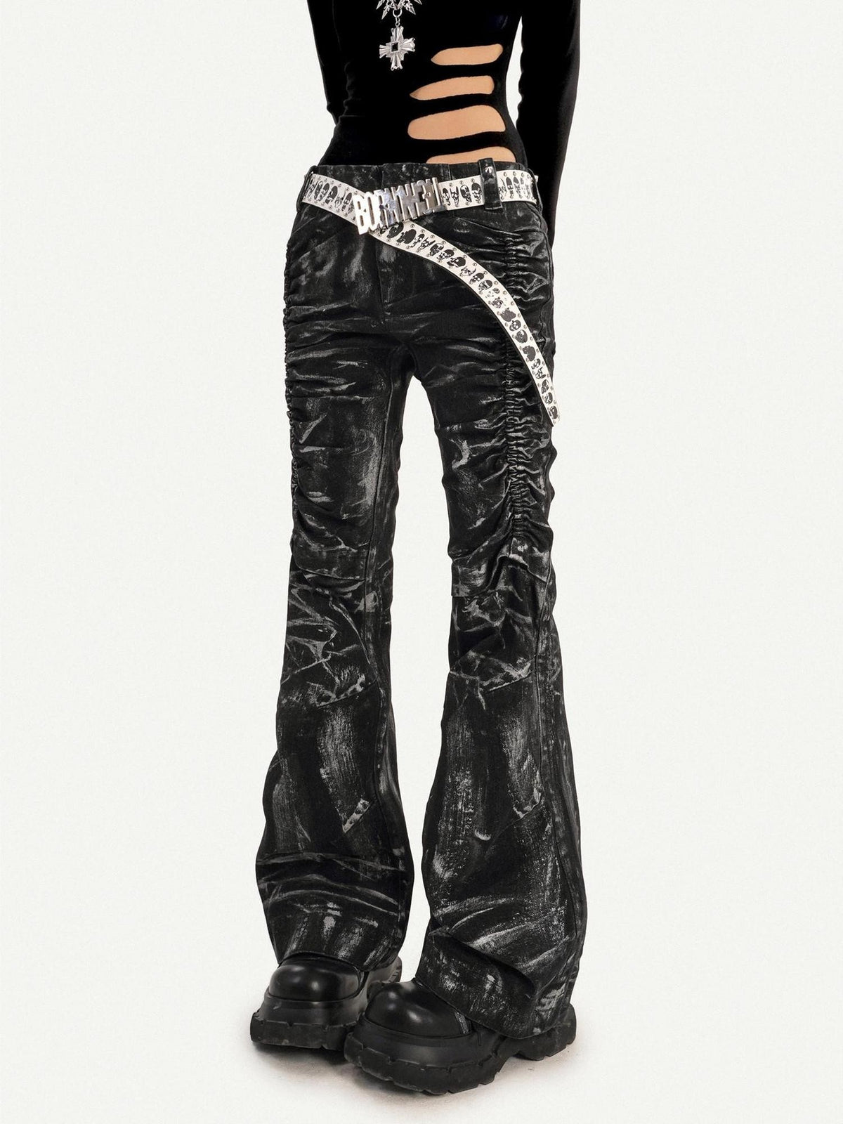 Nico Molly Black Punk Deconstructed Lightning Pleated Texture Women&