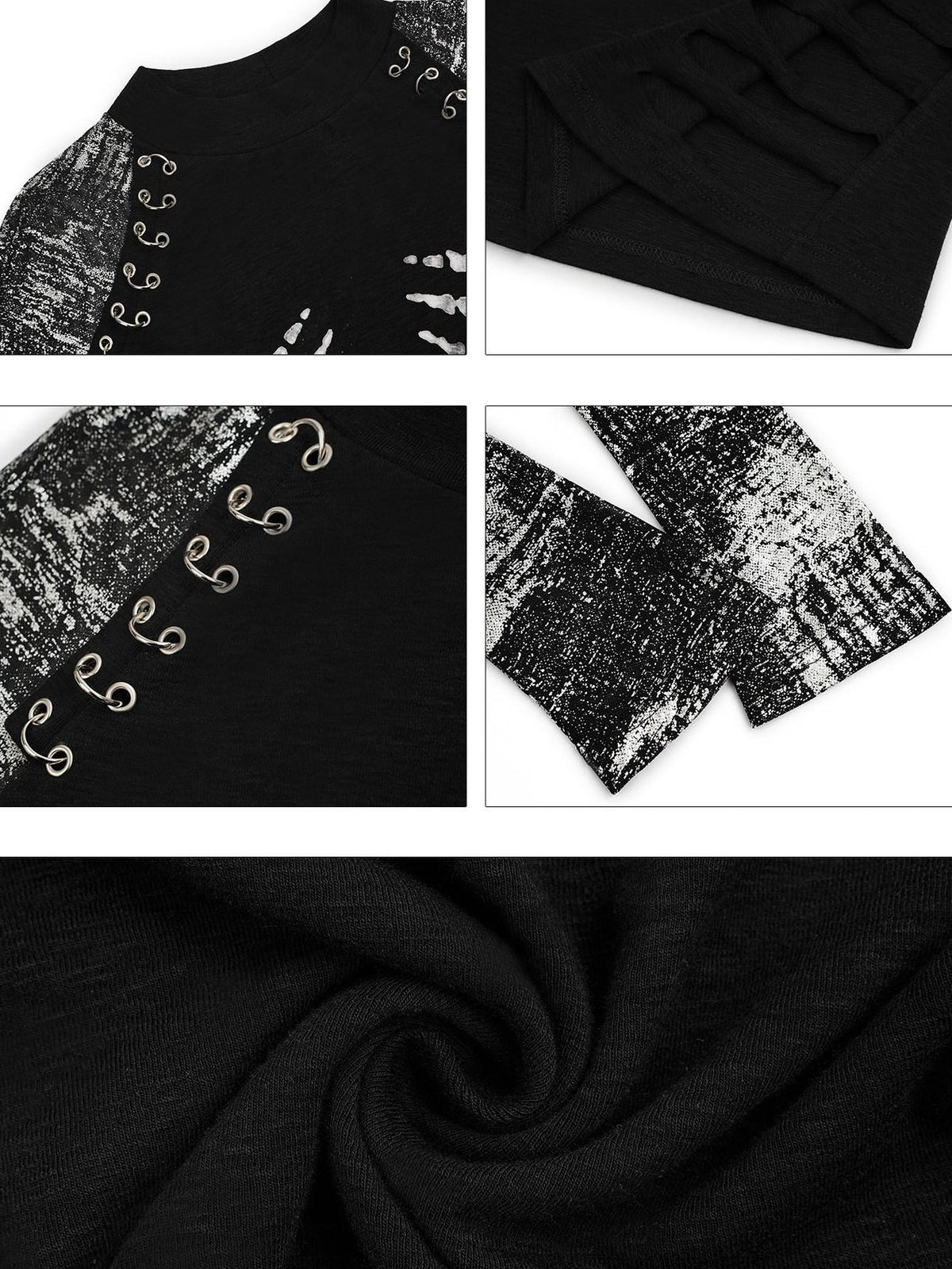 Nico Molly Black Skull Print Faux Two Piece Punk Slim Women&
