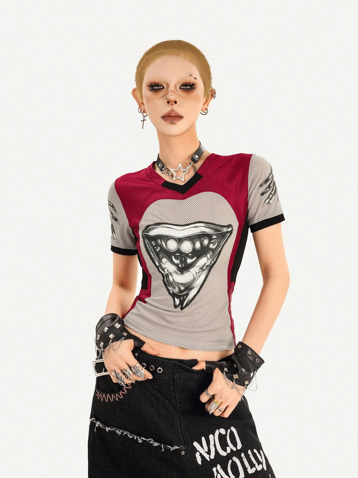 Nico Molly Black Street Ripped Graffiti Letter Loose Fit Women&