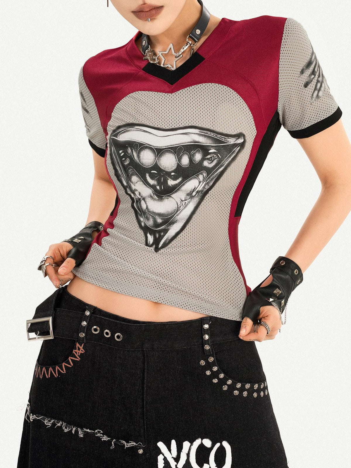 Nico Molly Black Street Ripped Graffiti Letter Loose Fit Women&