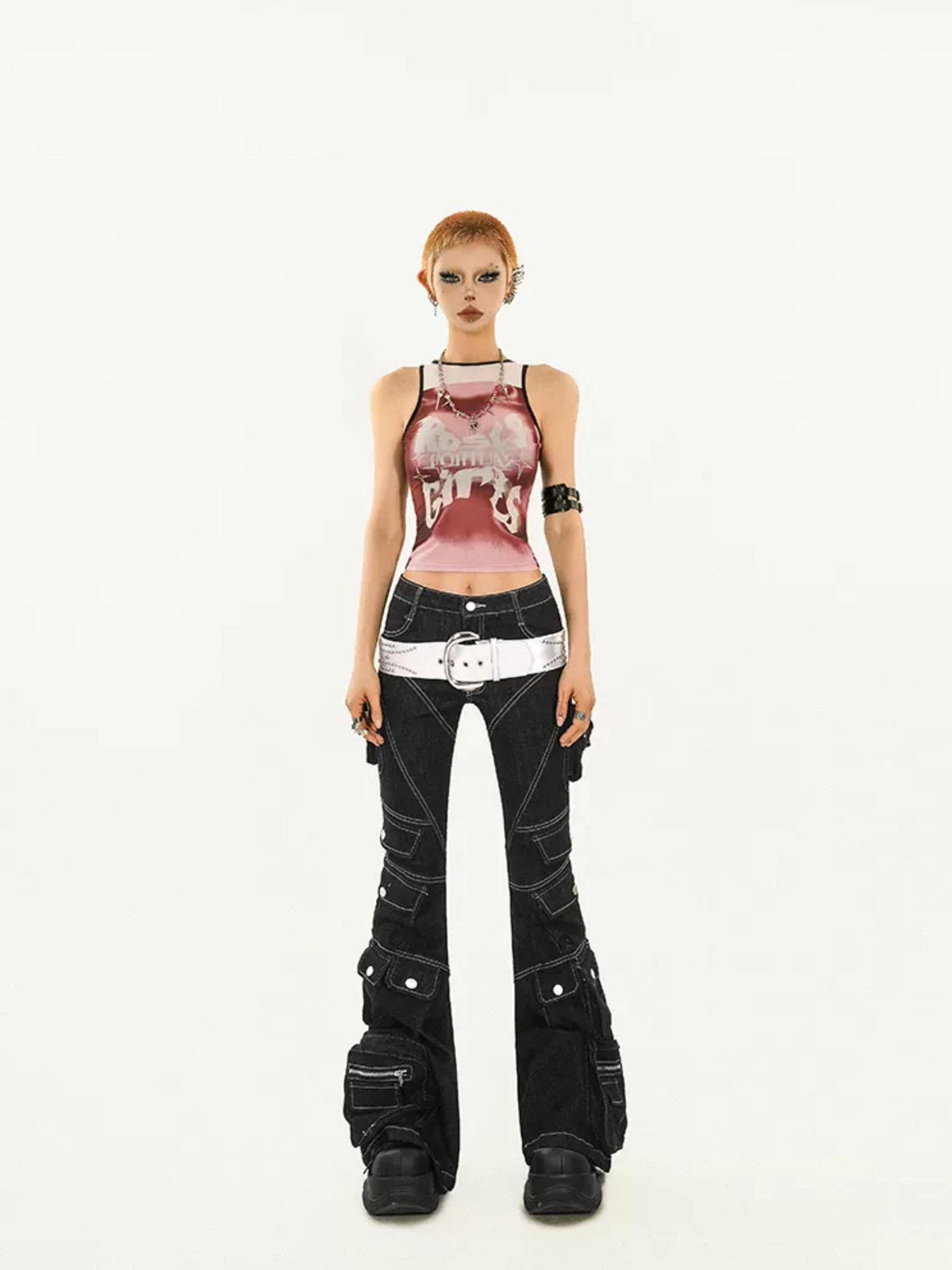 Nico Molly Black Tech Cargo Multi Pocket Slim Microflare Women&