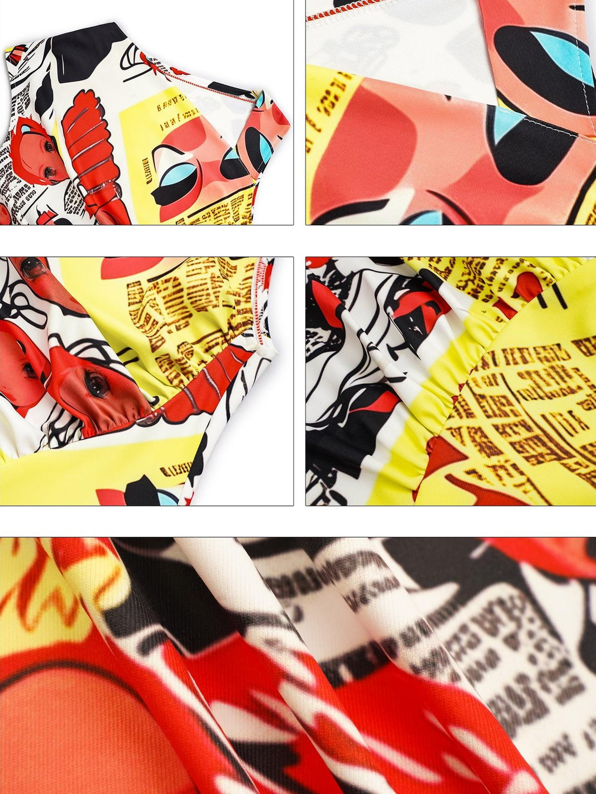 Nico Molly Comic Letter Fruit Print Slim Convertible A Line Narrow Strap Women&
