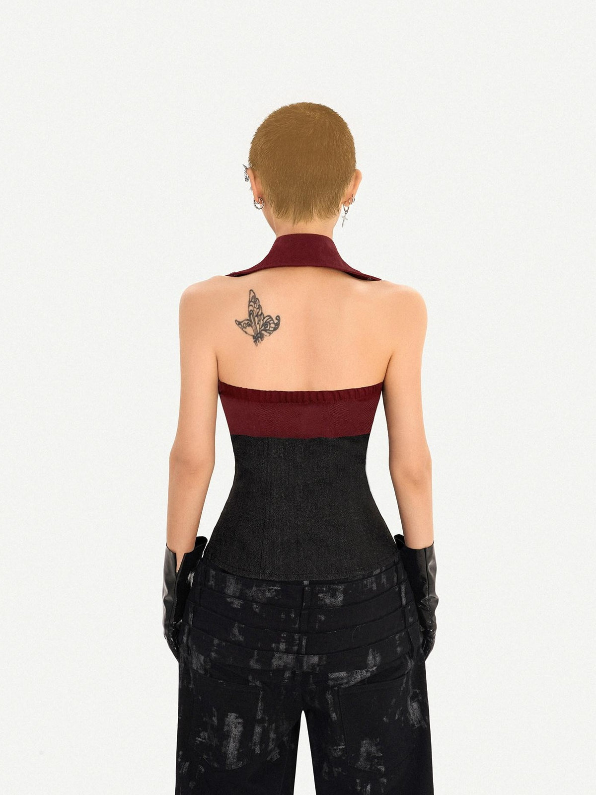 Nico Molly Contrast Zipper Chain Punk Halter Collar Women&