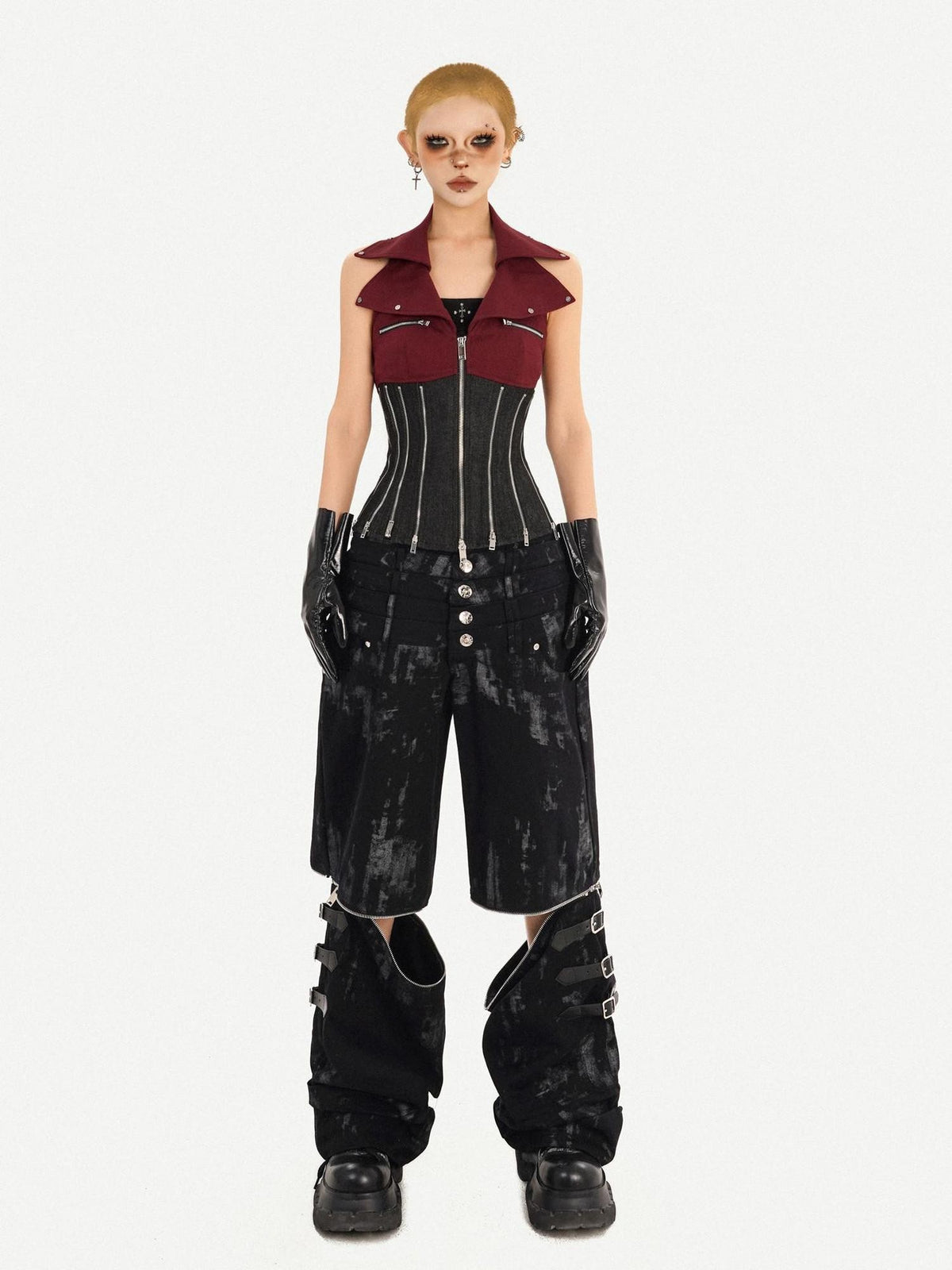 Nico Molly Contrast Zipper Chain Punk Halter Collar Women&