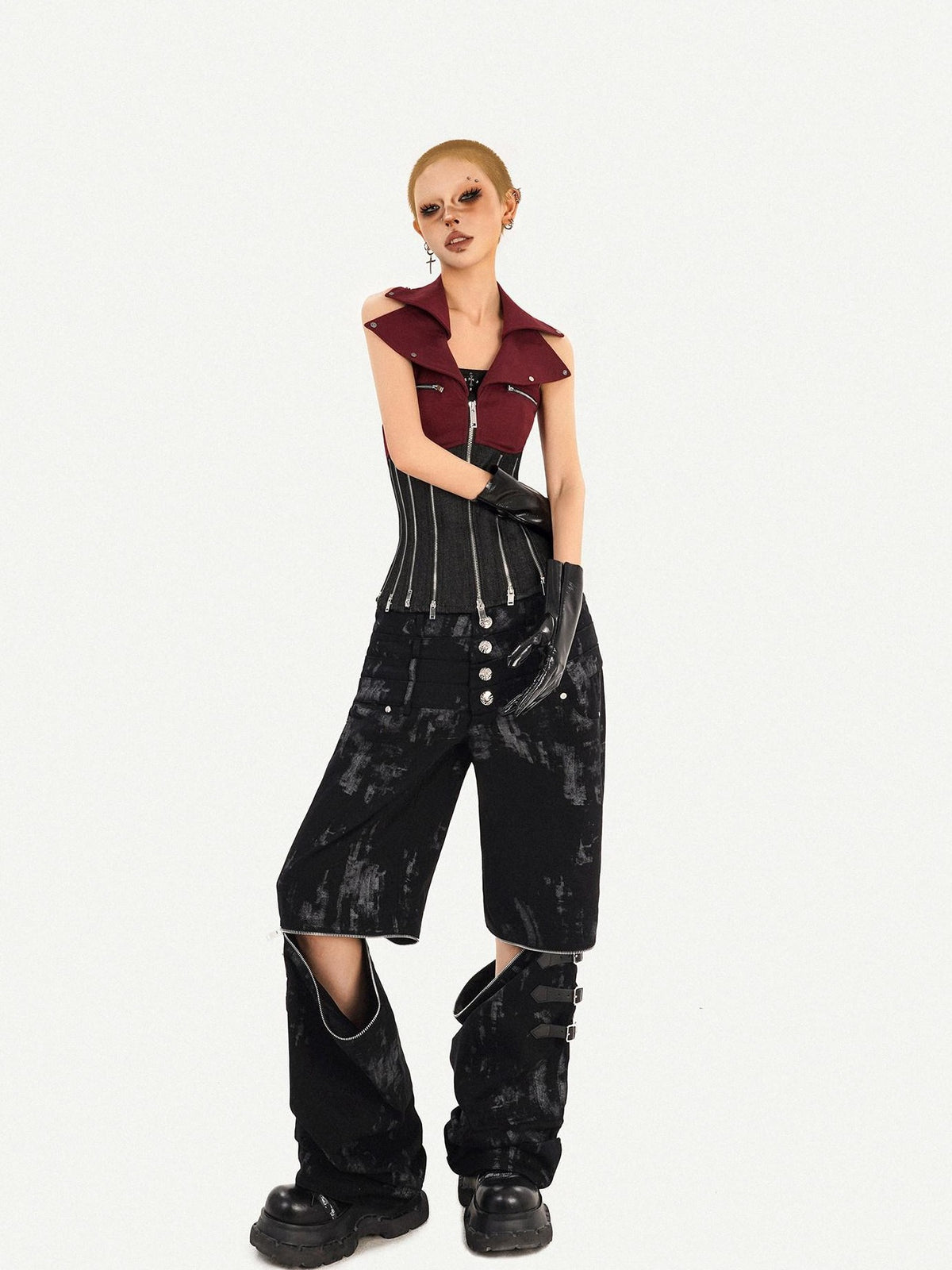 Nico Molly Contrast Zipper Chain Punk Halter Collar Women&