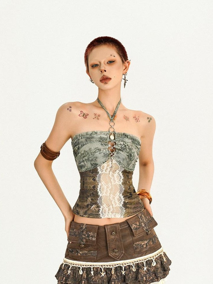 Nico Molly Cropped Lace Splice Slim Fit Bandeau Women&