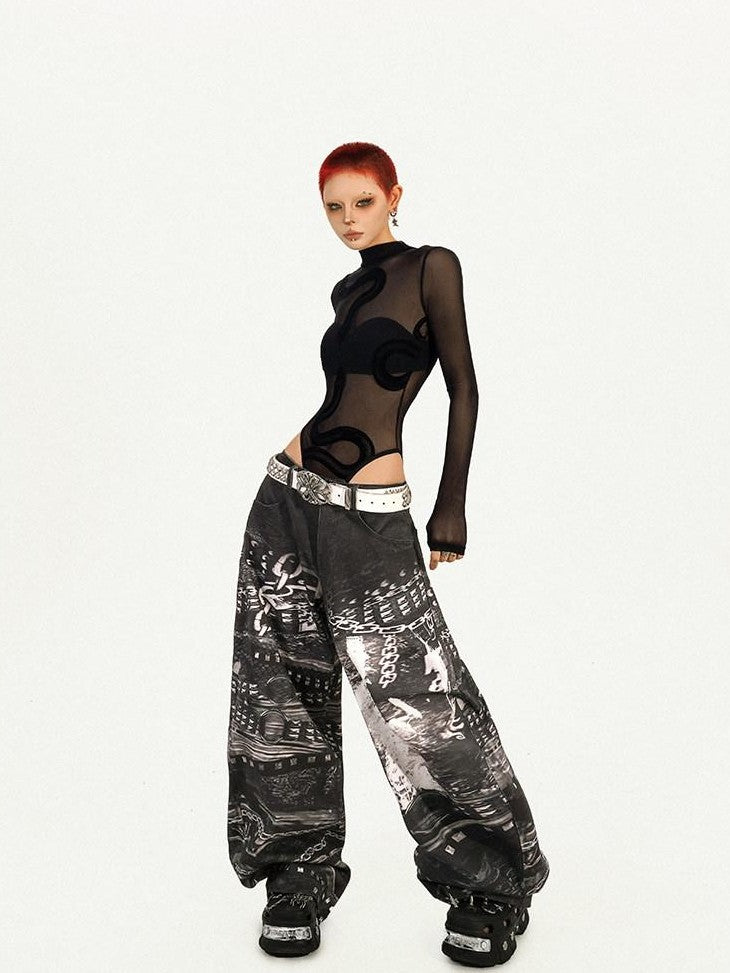 Nico Molly Cyberpunk Black Sheer Fitted Low Waist Padded Women&