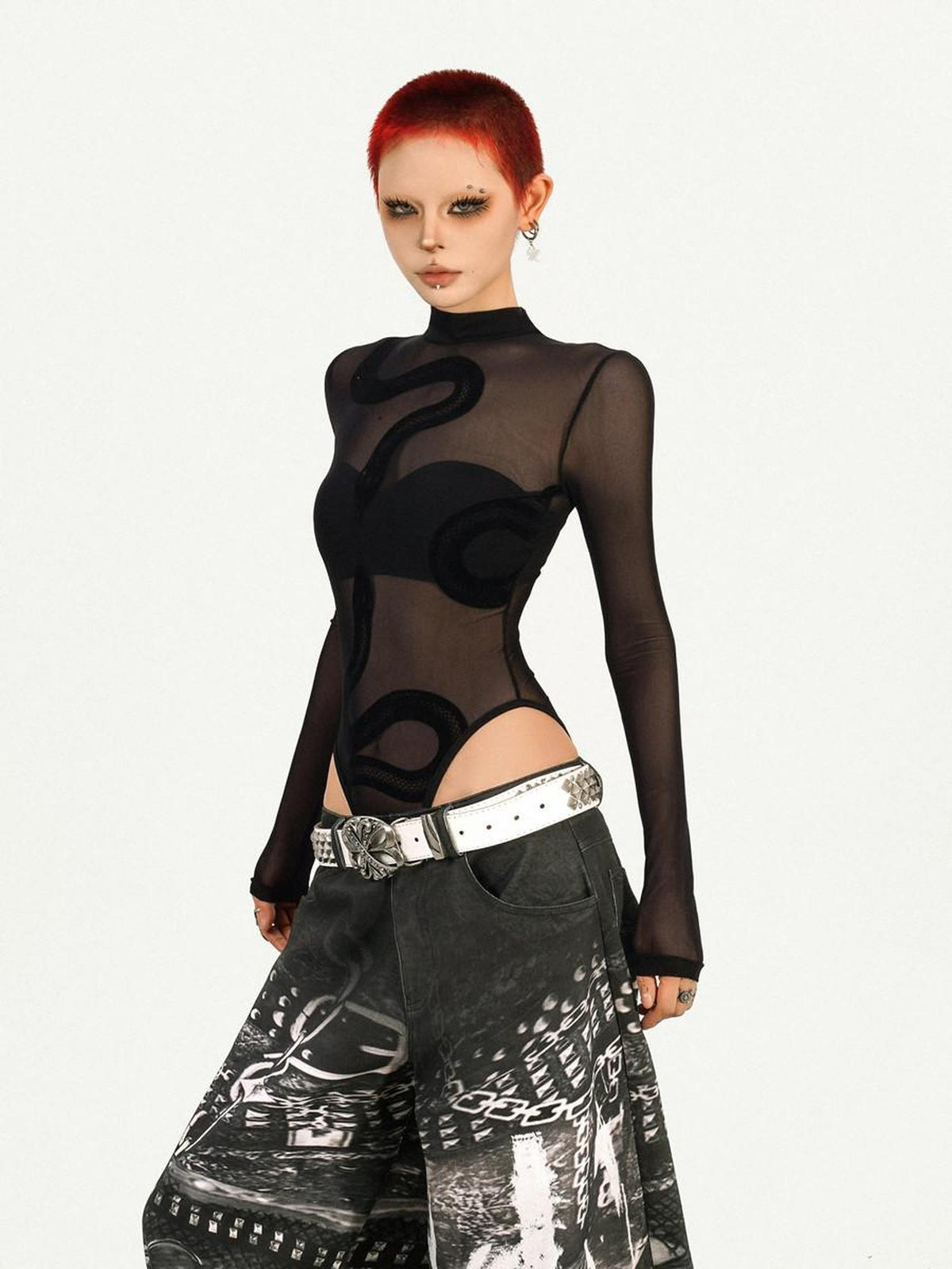 Nico Molly Cyberpunk Black Sheer Fitted Low Waist Padded Women&