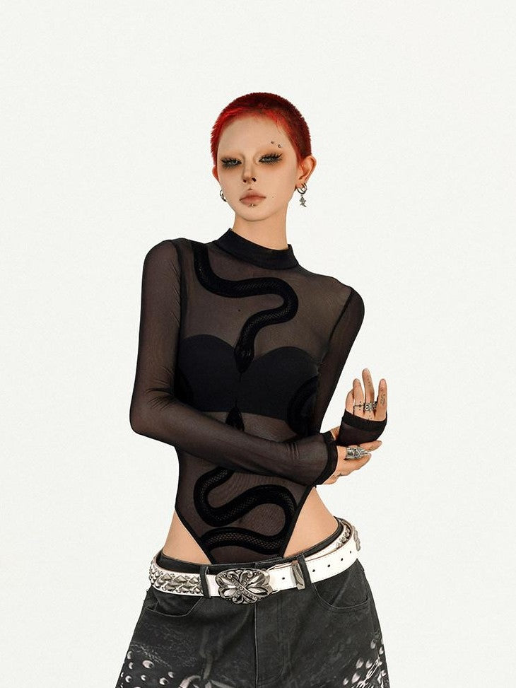 Nico Molly Cyberpunk Black Sheer Fitted Low Waist Padded Women&