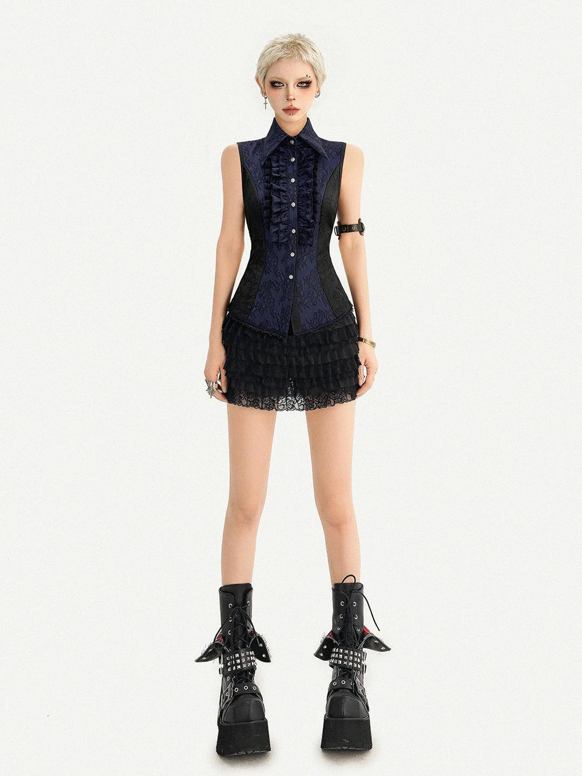Nico Molly Dark French Gothic Sleeveless Cinched Waist Slim Women&