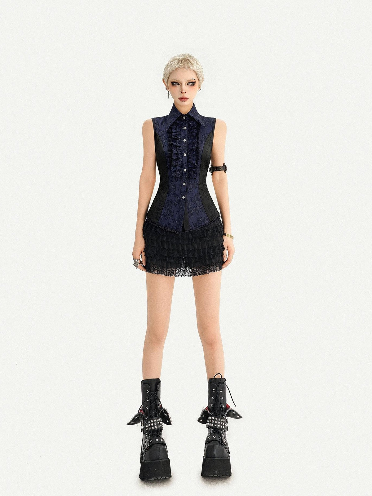 Nico Molly Dark French Gothic Sleeveless Cinched Waist Slim Women&
