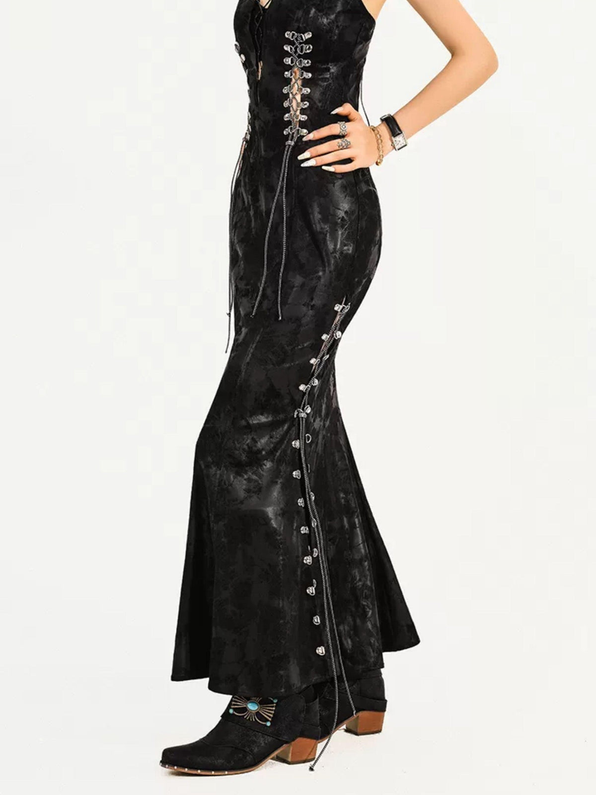 Nico Molly Dark Gothic Burnout V-neck Women&