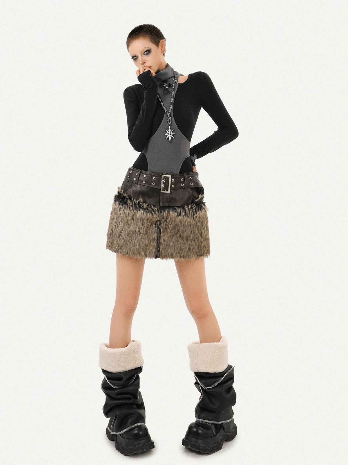 Nico Molly Dark Rock Patchwork Plaid Reversible Plush Women&
