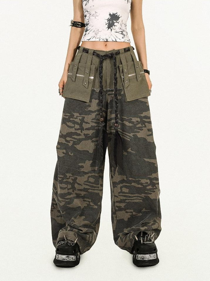 Nico Molly Deep Green Camouflage Multi Pocket Heavy Duty Cargo Women&