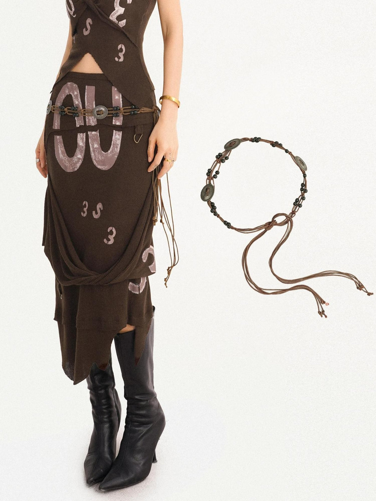 Nico Molly Ethnic Braided Tassel Decorative Knot Waist Chain Women&