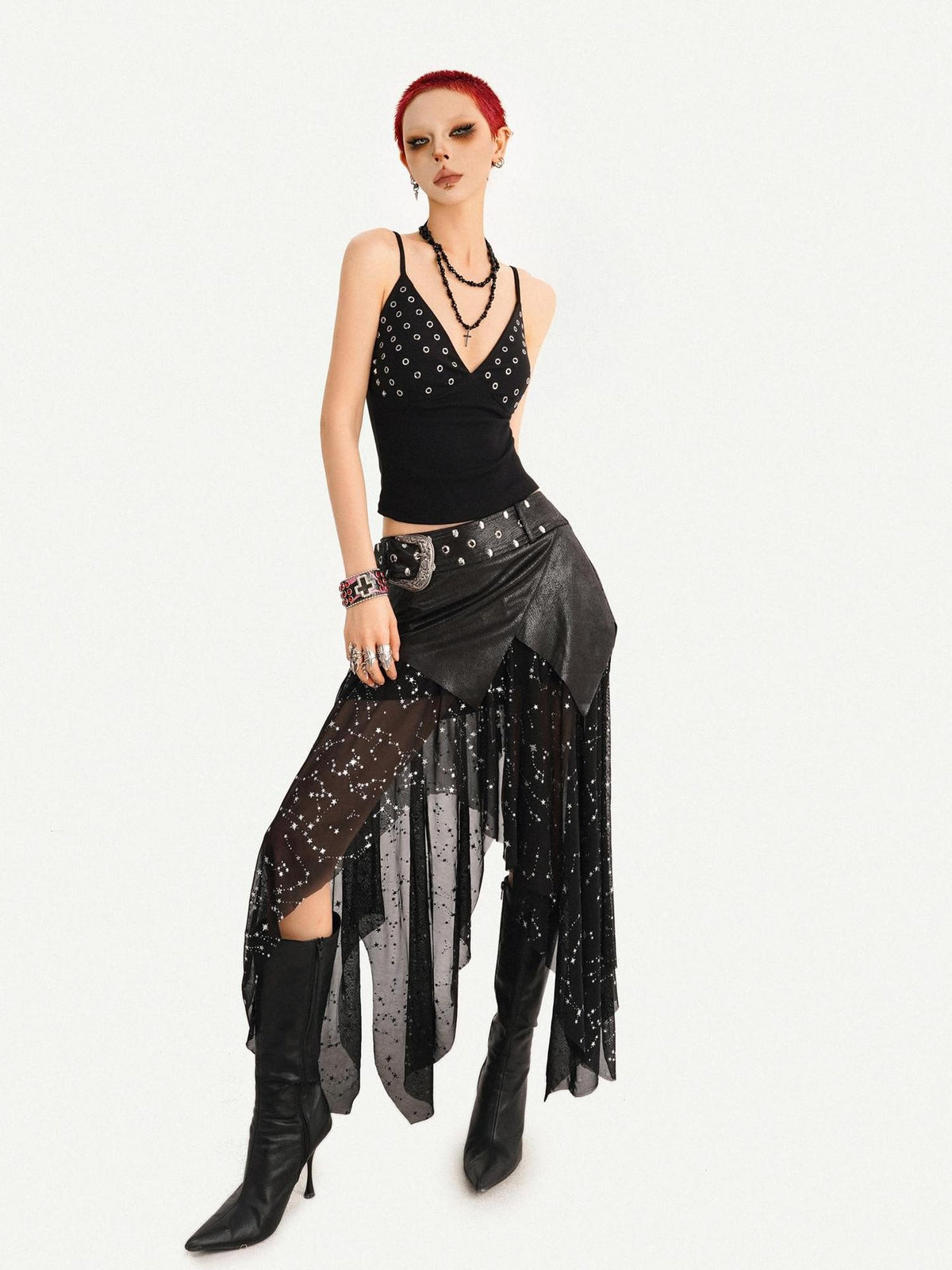 Nico Molly Gothic Mesh Asymmetric Patchwork Women&