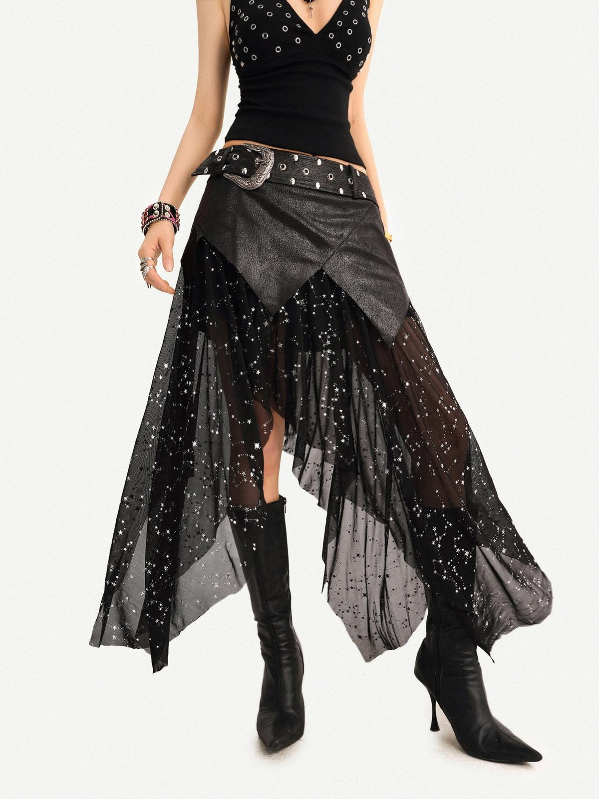 Nico Molly Gothic Mesh Asymmetric Patchwork Women&