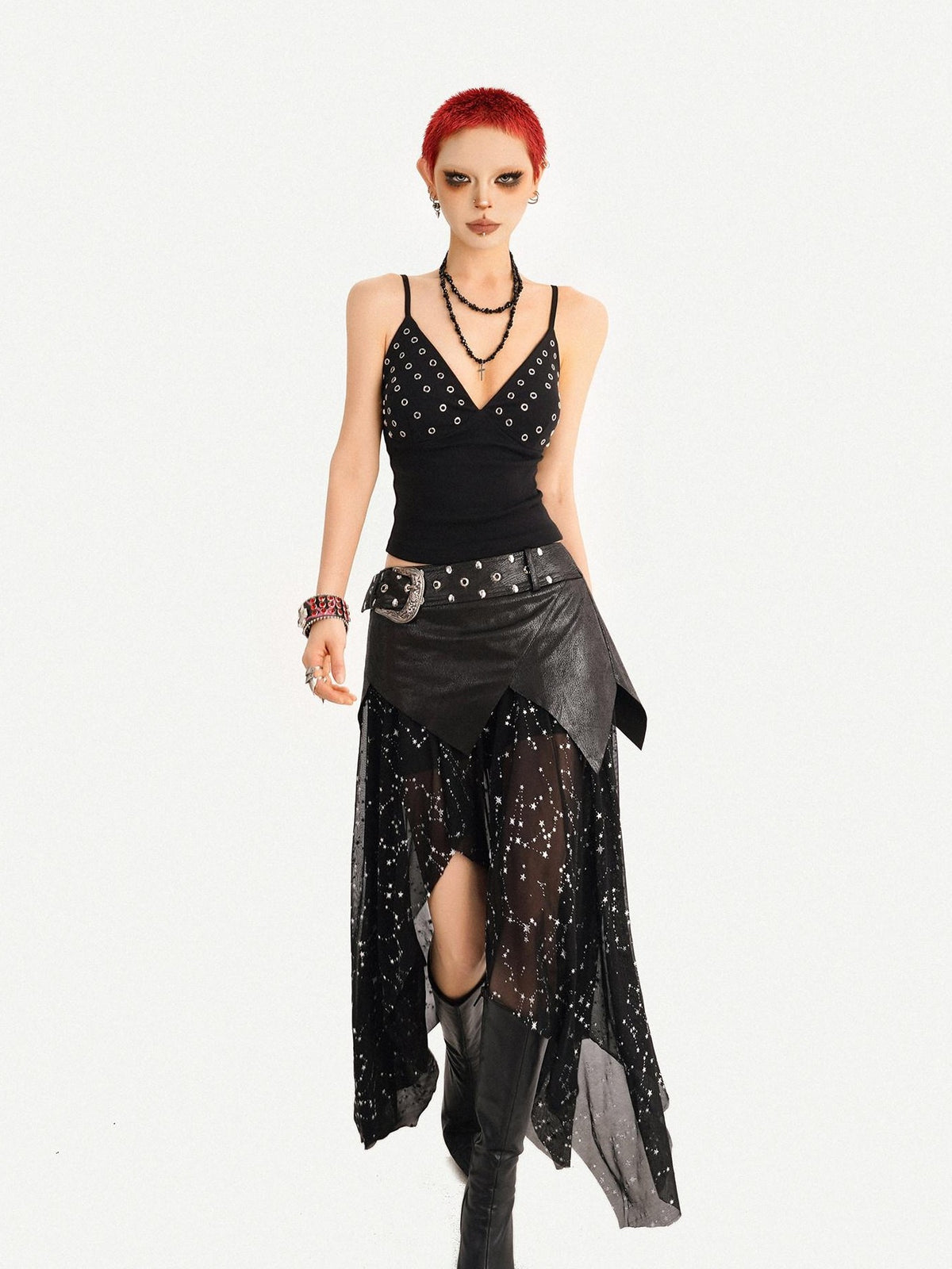 Nico Molly Gothic Mesh Asymmetric Patchwork Women&