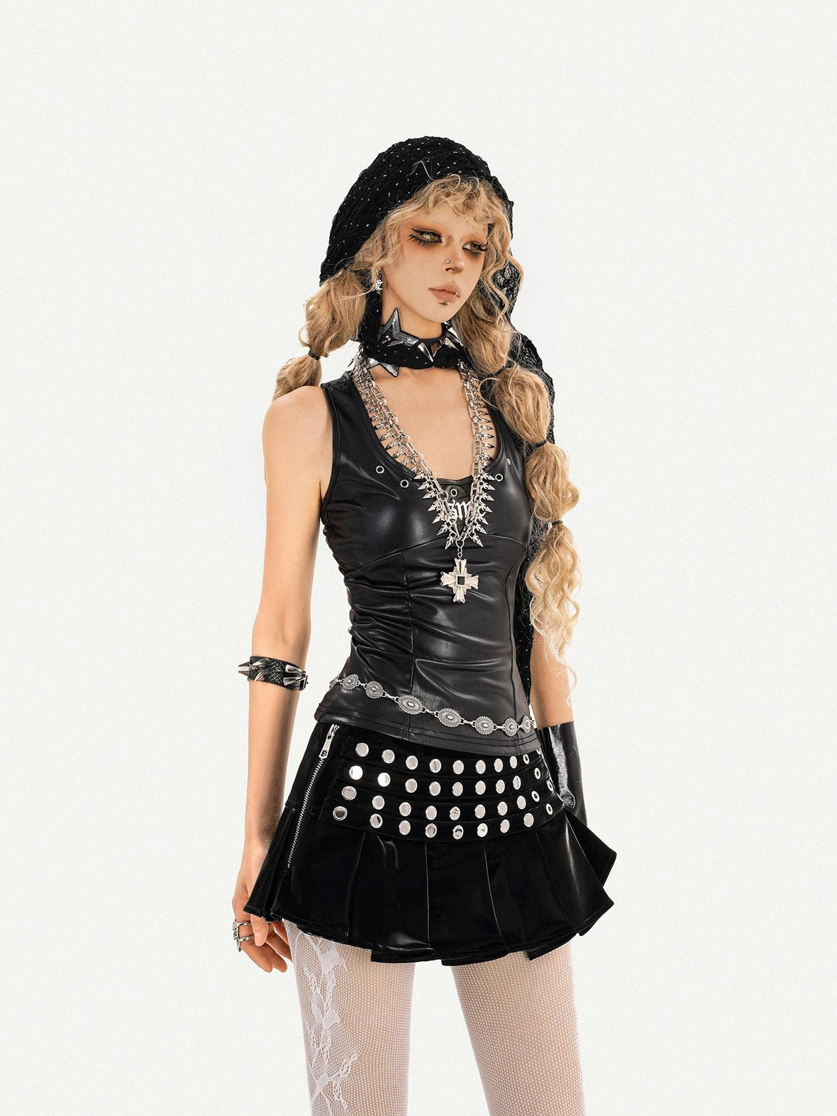 Nico Molly Gothic Studded Beaded Pleated High Waist Women&