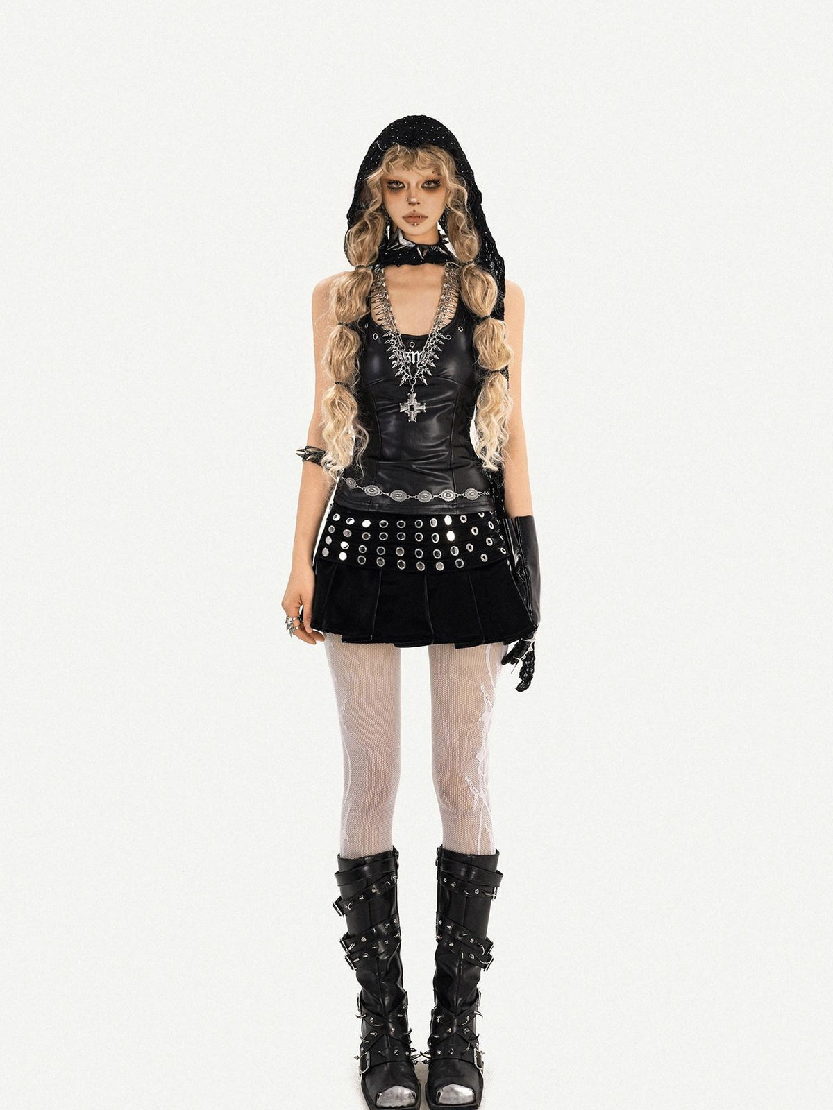 Nico Molly Gothic Studded Beaded Pleated High Waist Women&