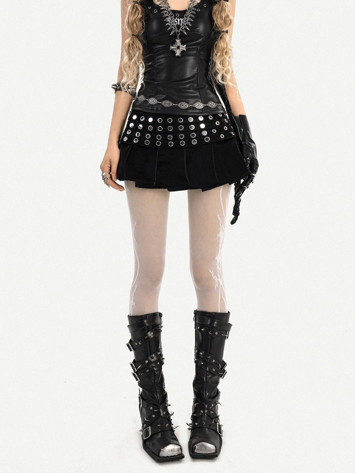 Nico Molly Gothic Studded Beaded Pleated High Waist Women&