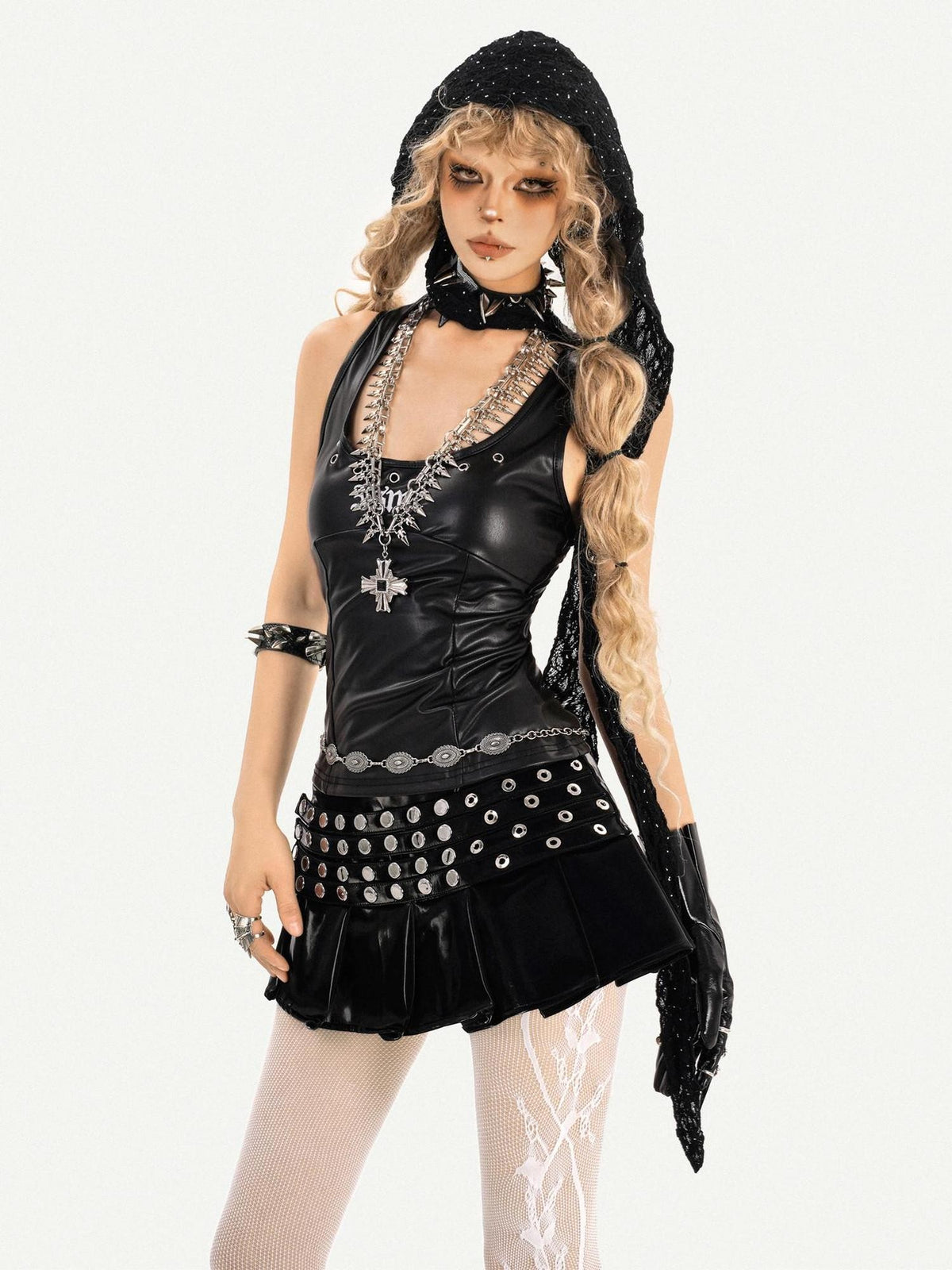 Nico Molly Gothic Studded Beaded Pleated High Waist Women&