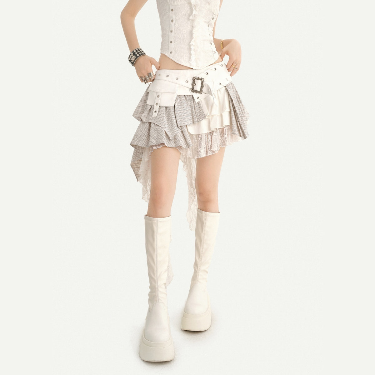 Nico_Molly_Irregular_Plaid_Layered_Lace_Asymmetric_Women&