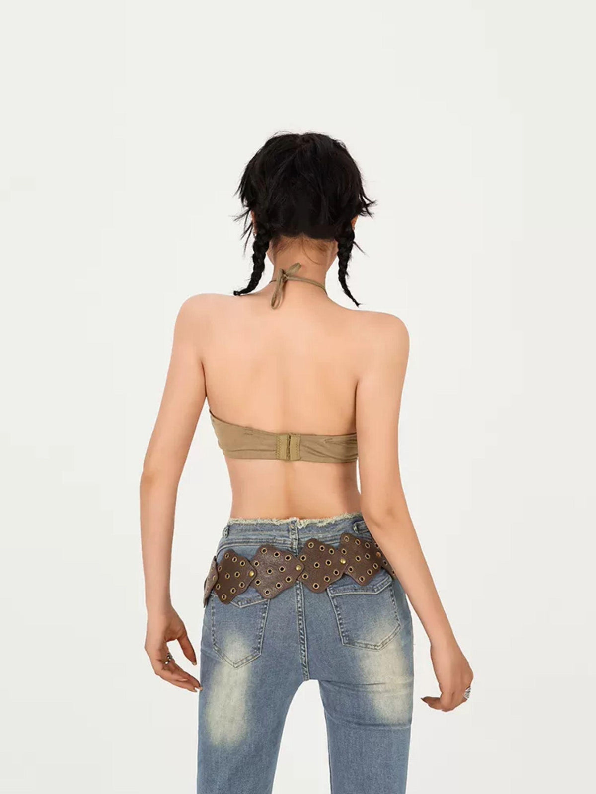Nico Molly Khaki Push Up Halter Open Back Anti Slip Bandeau Women&