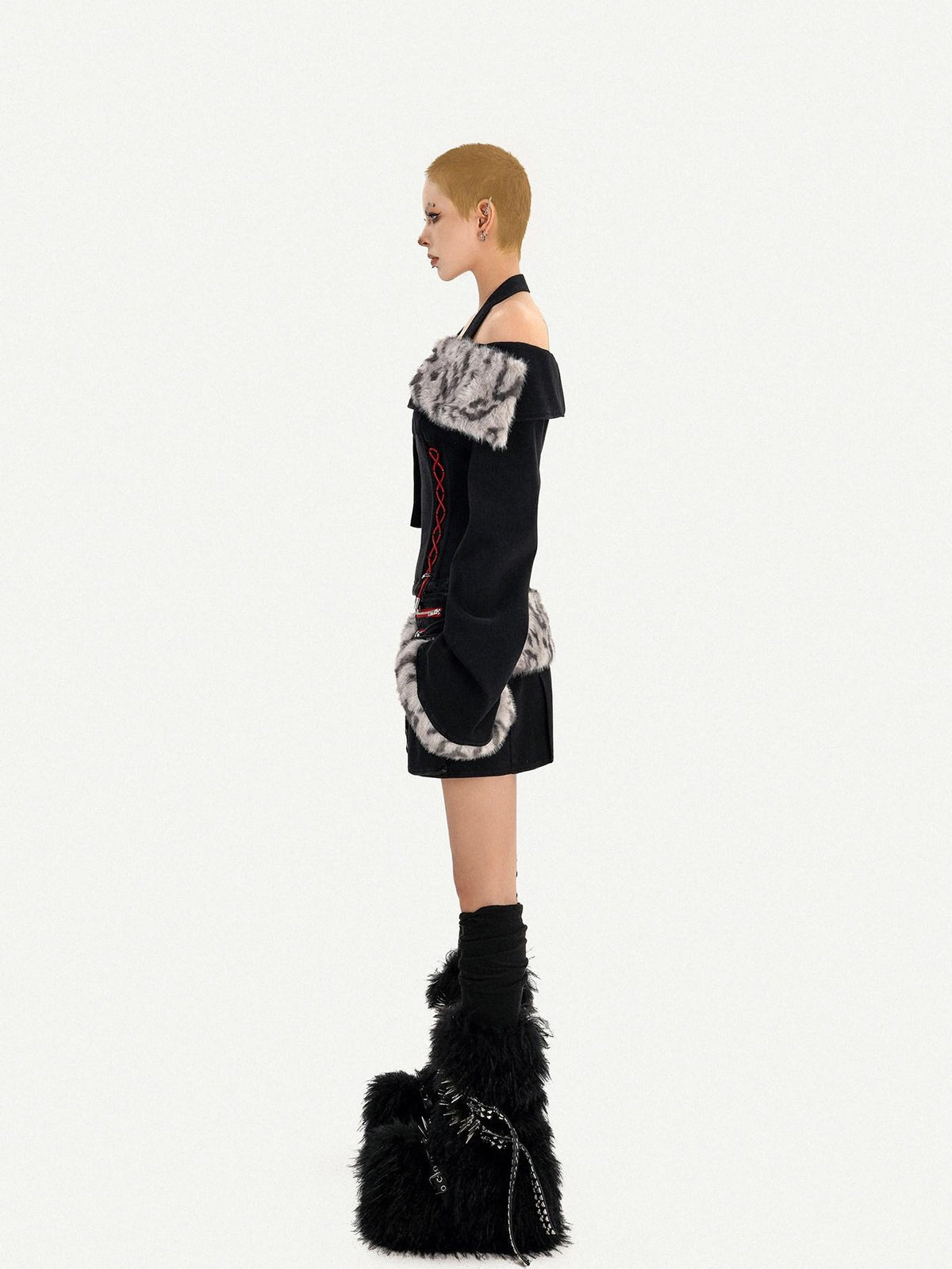 Nico Molly Leopard Patchwork Halter Bardot Waist Cashmere Women&