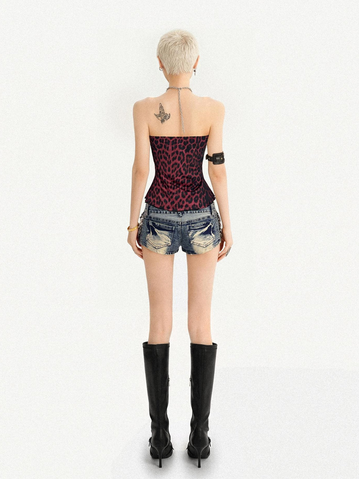 Nico Molly Leopard Patchwork Slim Fit Backless Gothic Women&