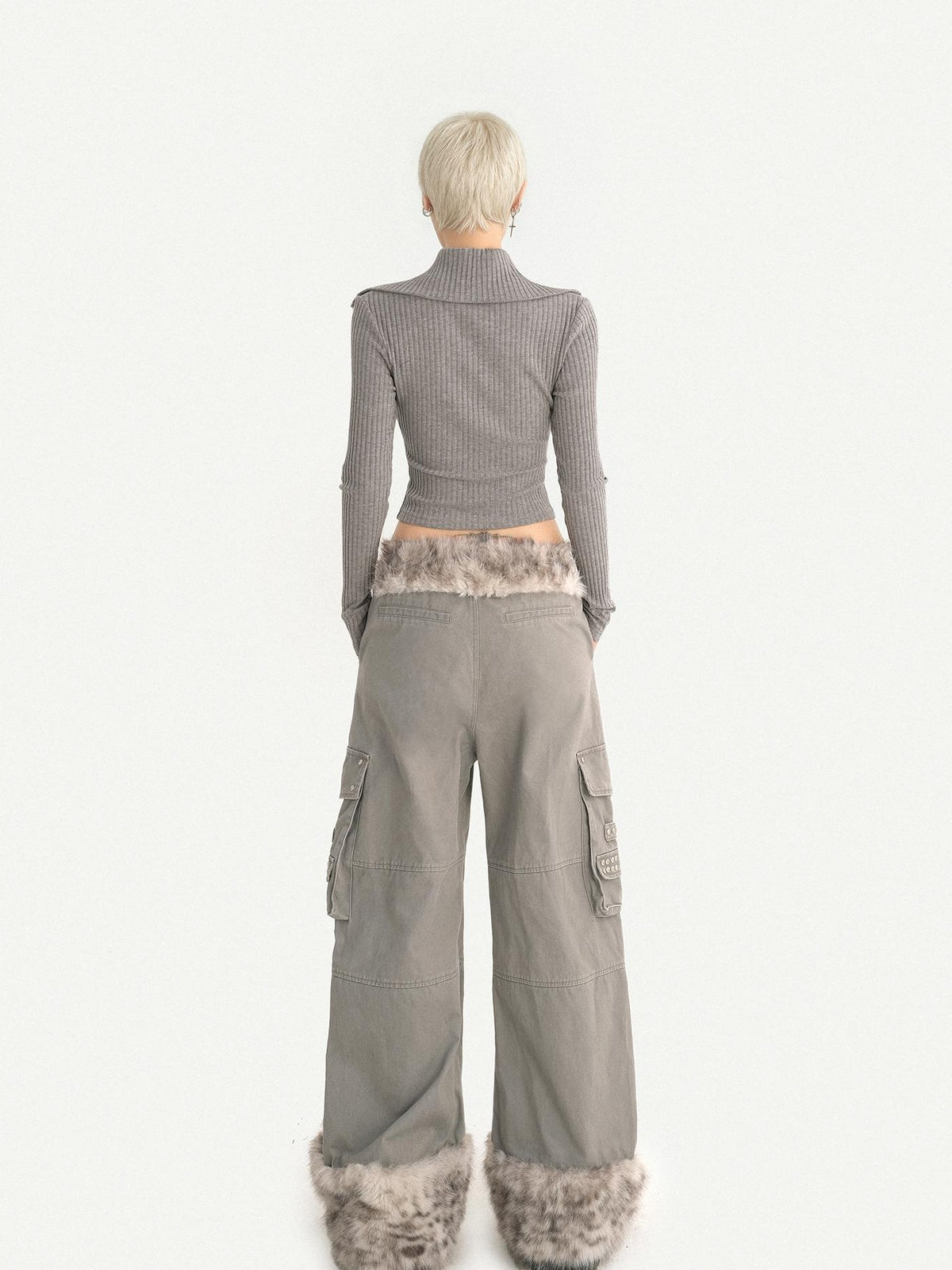 Nico Molly Leopard Print Plush Patchwork Pockets Straight Leg Women&