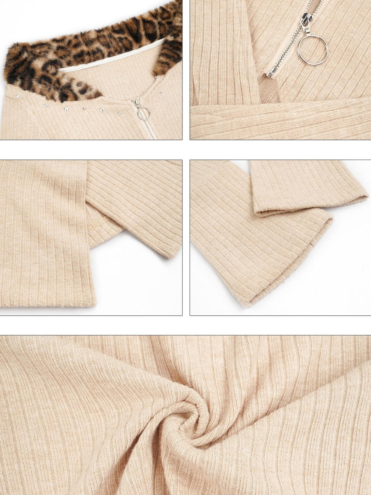 Nico Molly Oatmeal Fur Collar Cross Tie Knit Women&