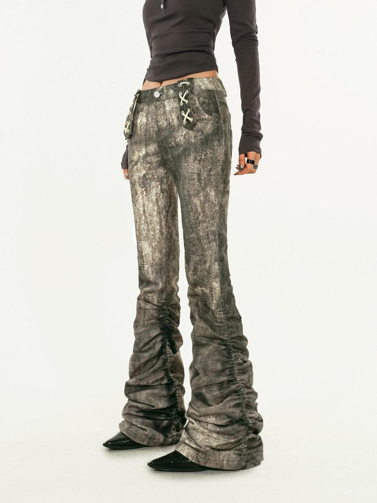Nico Molly Paint Splatter Distressed Vintage Pattern Punk Low Rise Women&