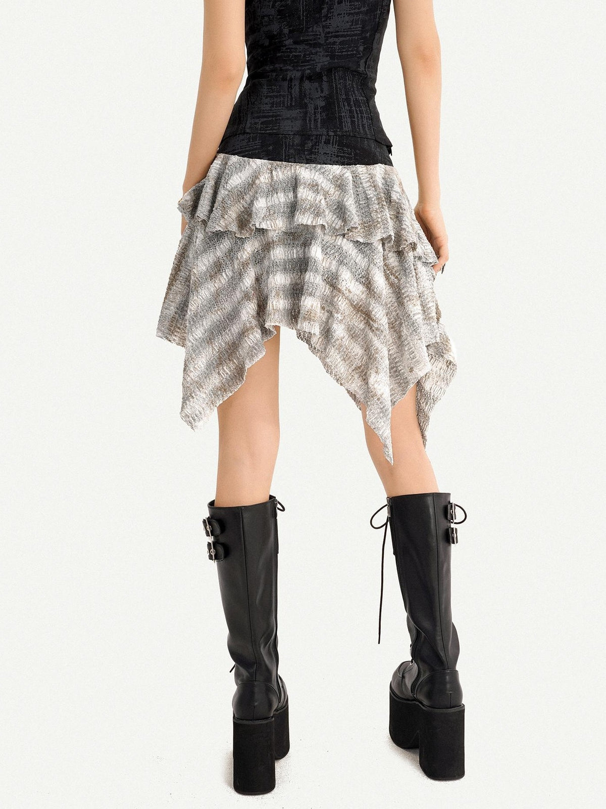 Nico Molly Patchwork Asymmetric High Waist Side Zipper Women&