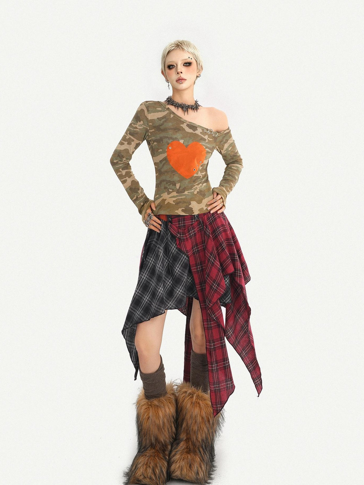 Nico Molly Punk Moto Asymmetric High Waist Lace Up A Line Women&