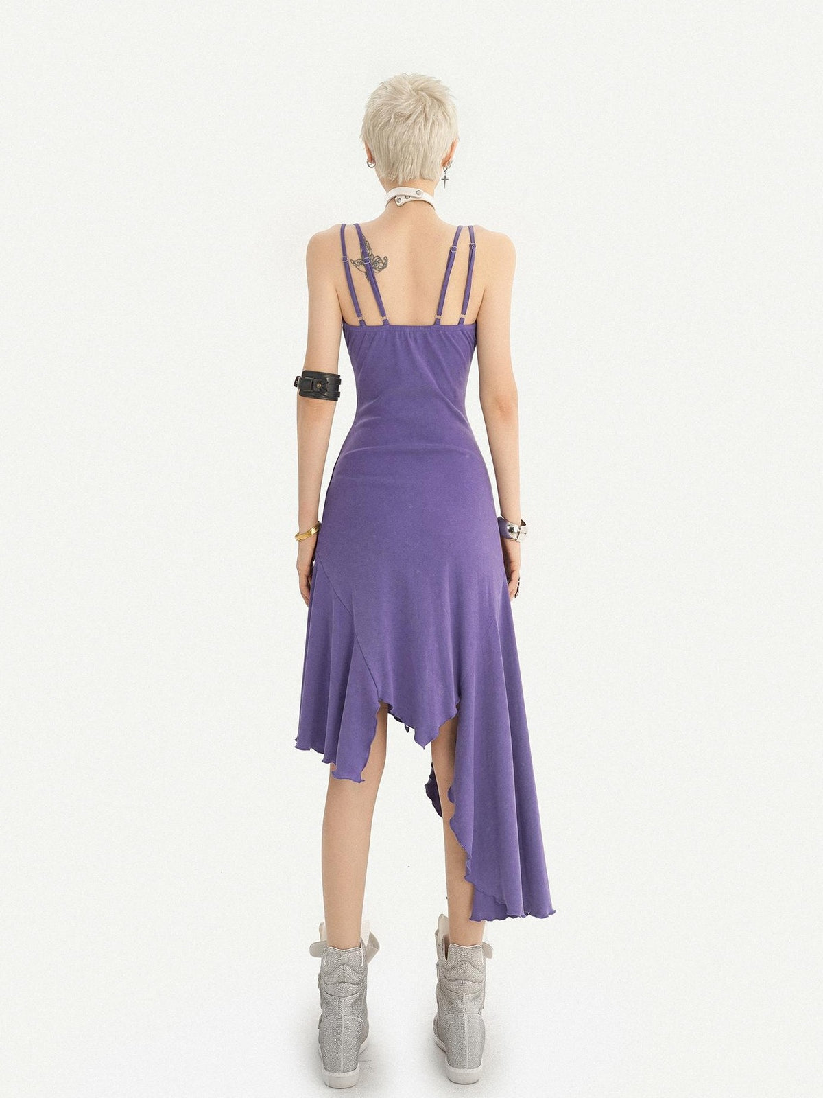 Nico Molly Purple Gothic Printed Asymmetric Hem Spaghetti Strap Women&