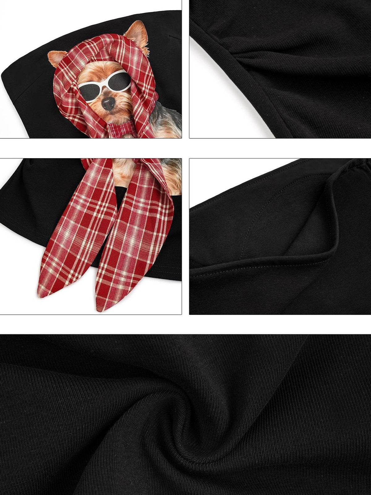 Nico Molly Red Plaid Dog Print Tube Top Slim Fit Women&