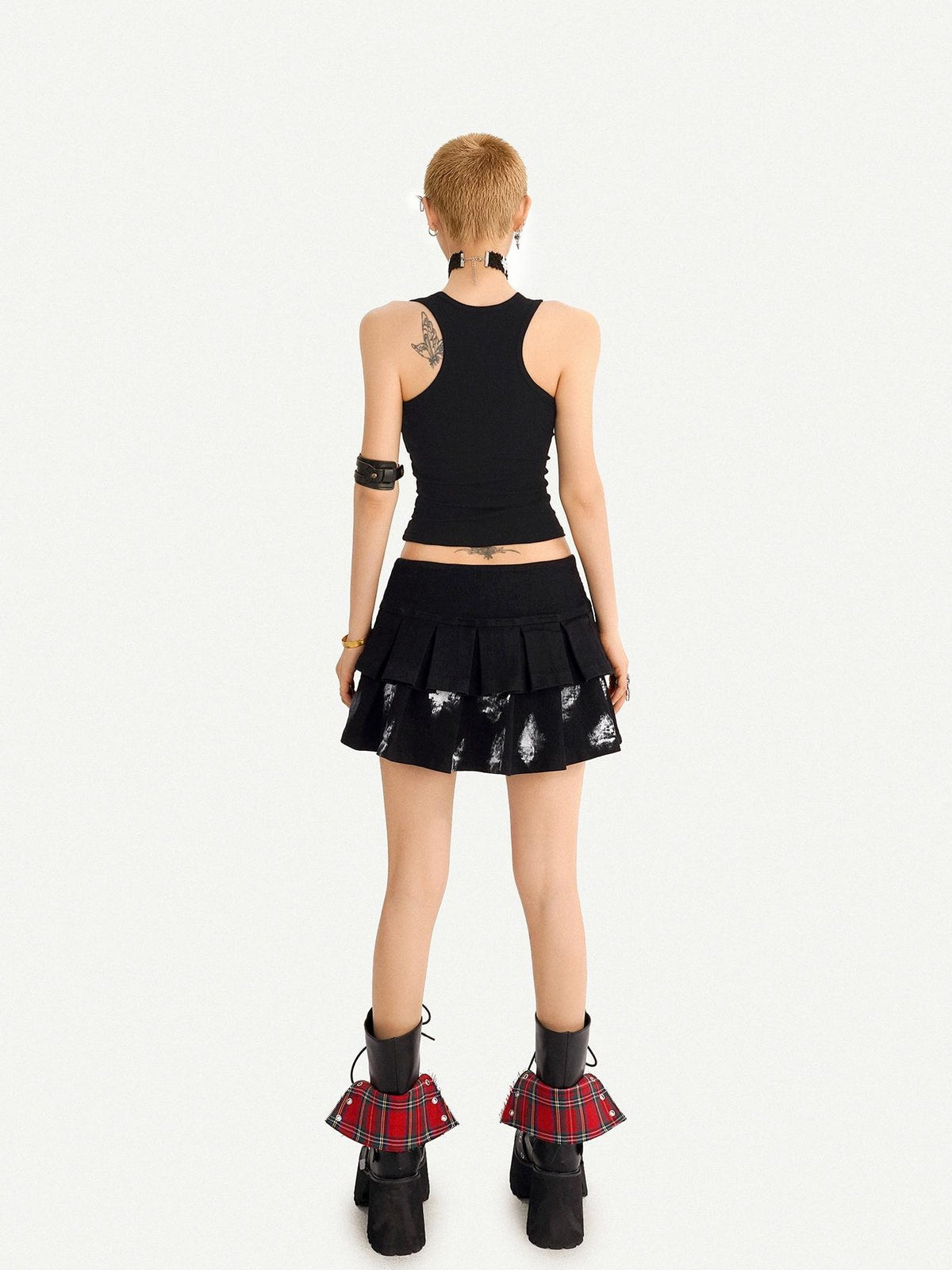 Nico Molly Retro Cat Print Punk Edgy U Neck Slim Cropped Women&