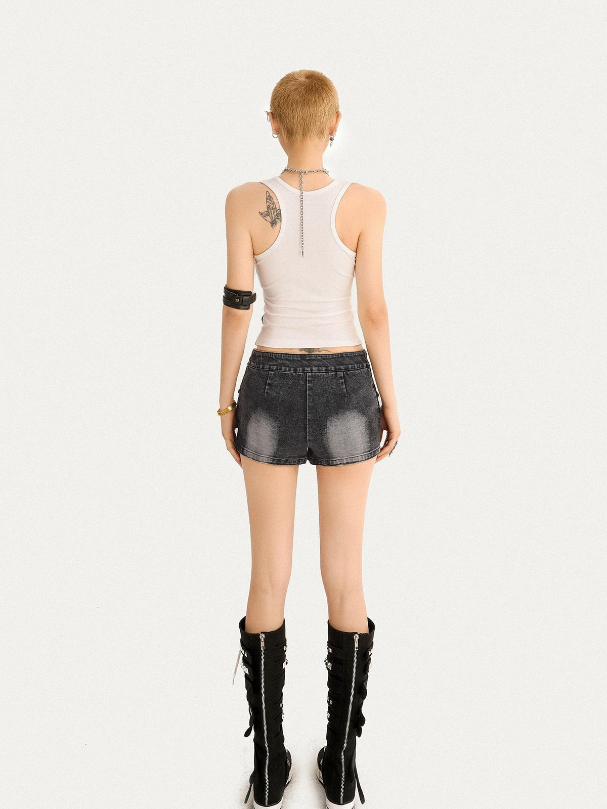 Nico Molly Retro Cat Print Punk Edgy U Neck Slim Cropped Women&
