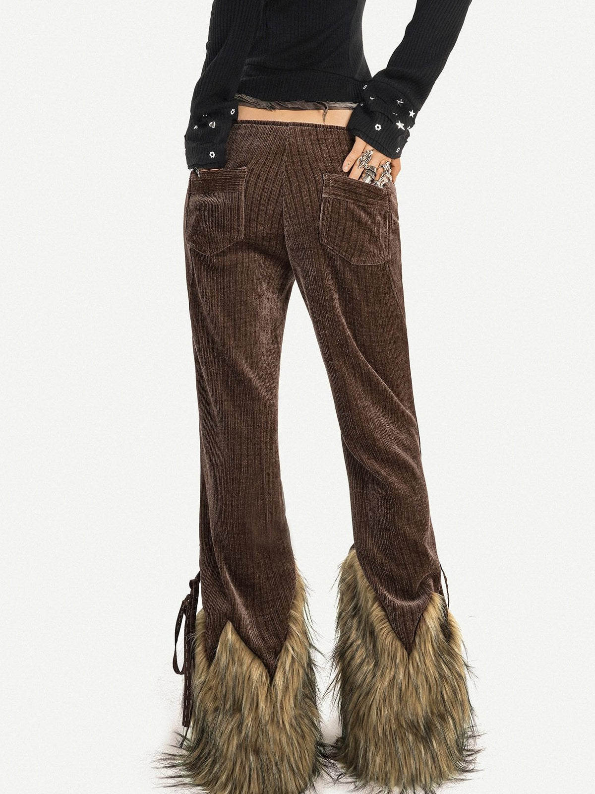 Nico Molly Retro Fur Trim Lace Up Zipper Mid High Waist Women&