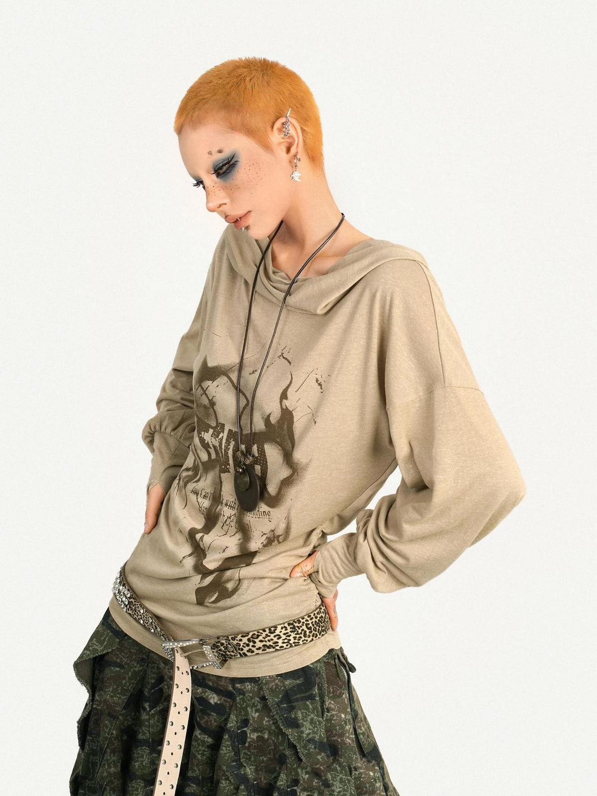 Nico Molly Retro Hooded Skull Print Women&