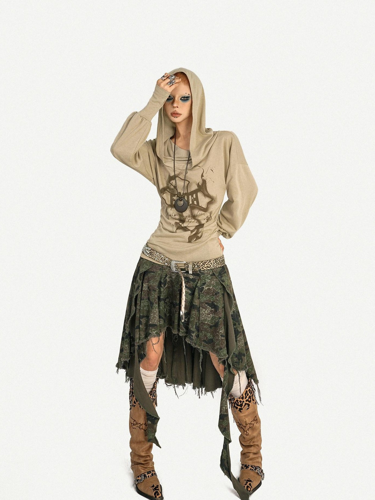 Nico Molly Retro Hooded Skull Print Women&